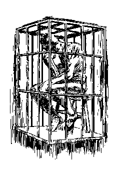 Man in cage, imprisoned